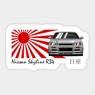 Nissan Skyline r34 GTR Japanese Flag, JDM Car Sticker